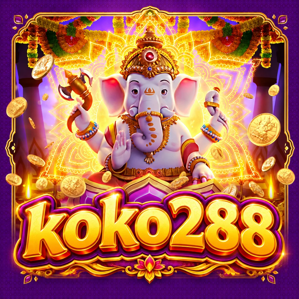 Ilustrasi Dewa Ganesha berwarna putih bertabur koin emas pada game Ganesha Gold di koko288